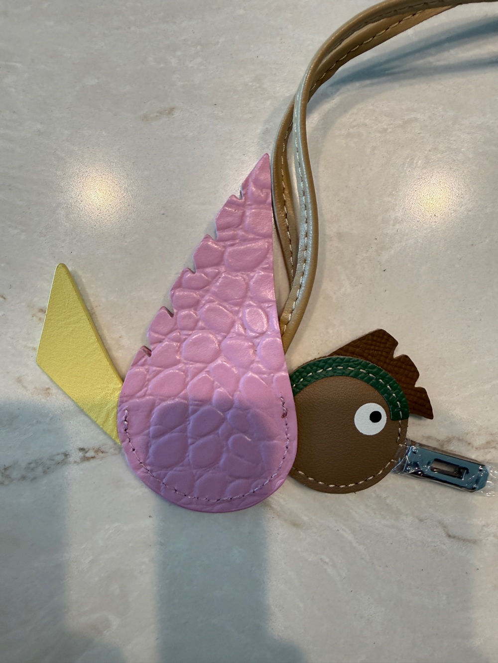 Luxury 100% Handmade Leather Birdy Bag Charm - Brown/Pink